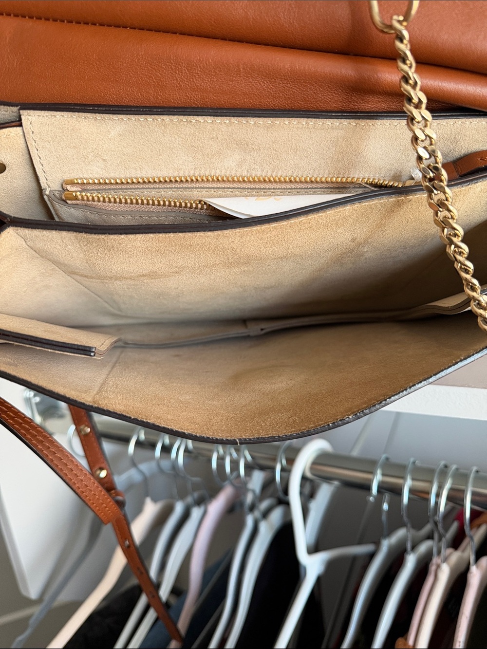 CHLOE Faye Medium Leather & Suede Shoulder Bag in Cognac - Picture 2 of 5